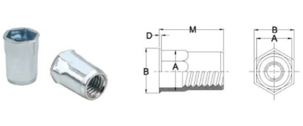 semi hex reduced head insert nut
