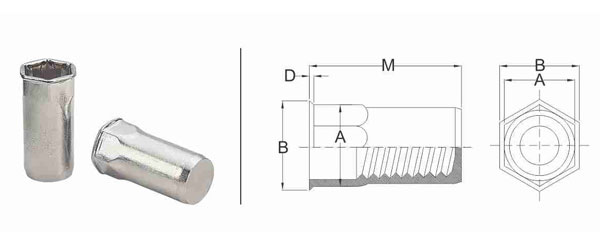 Semi Hex Large Flat Insert Nut