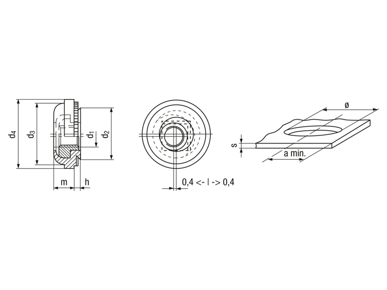 Self-clinching nuts floating AS AC A4 