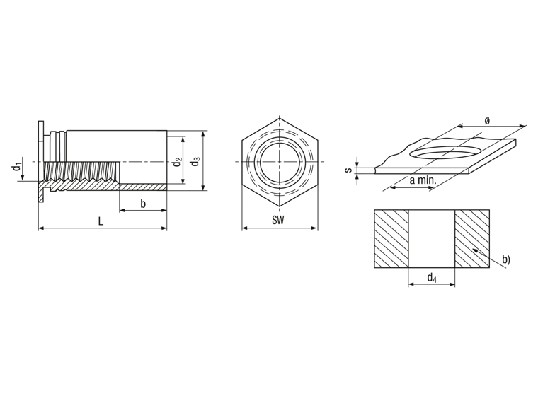 Self-clinching threaded standoffs open type SO SOS SOA SO4