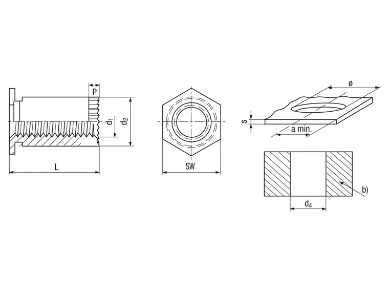 Self-clinching threaded standoffs open type SOSG SOAG